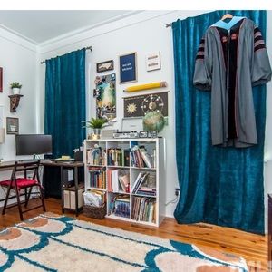 West Elm Velvet Blue Curtains. Two panels of 48x108.